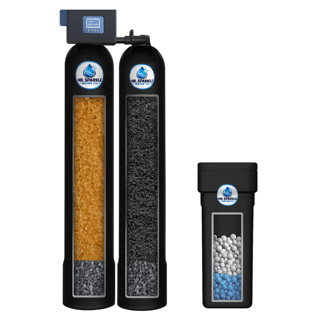 Whole-home filtration and softener system with the Mr. Sparkle Water Co. logo